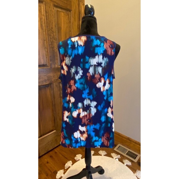 Simply Vera Blouse Size Large Top Blue Sleeveless Hi/Low Flowy Summer Chic Vaca - Picture 5 of 10